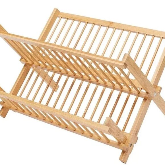 New Bamboo Wooden Dish Rack Plate Rack Collapsible Compact Dish Drying R… - Picture 5 of 6